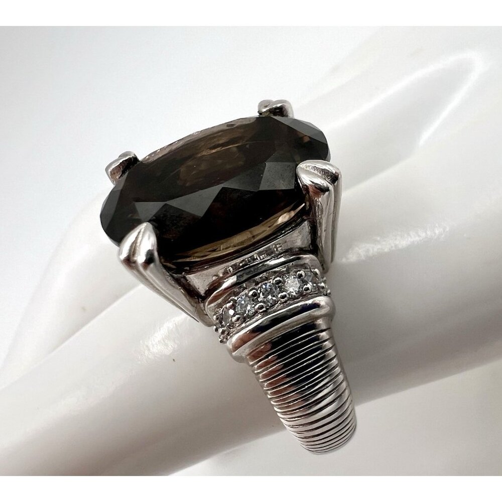 Judith Ripka Sterling Silver Smoky Quartz & Diamonique Ring Size 8 - Picture 7 of 11
